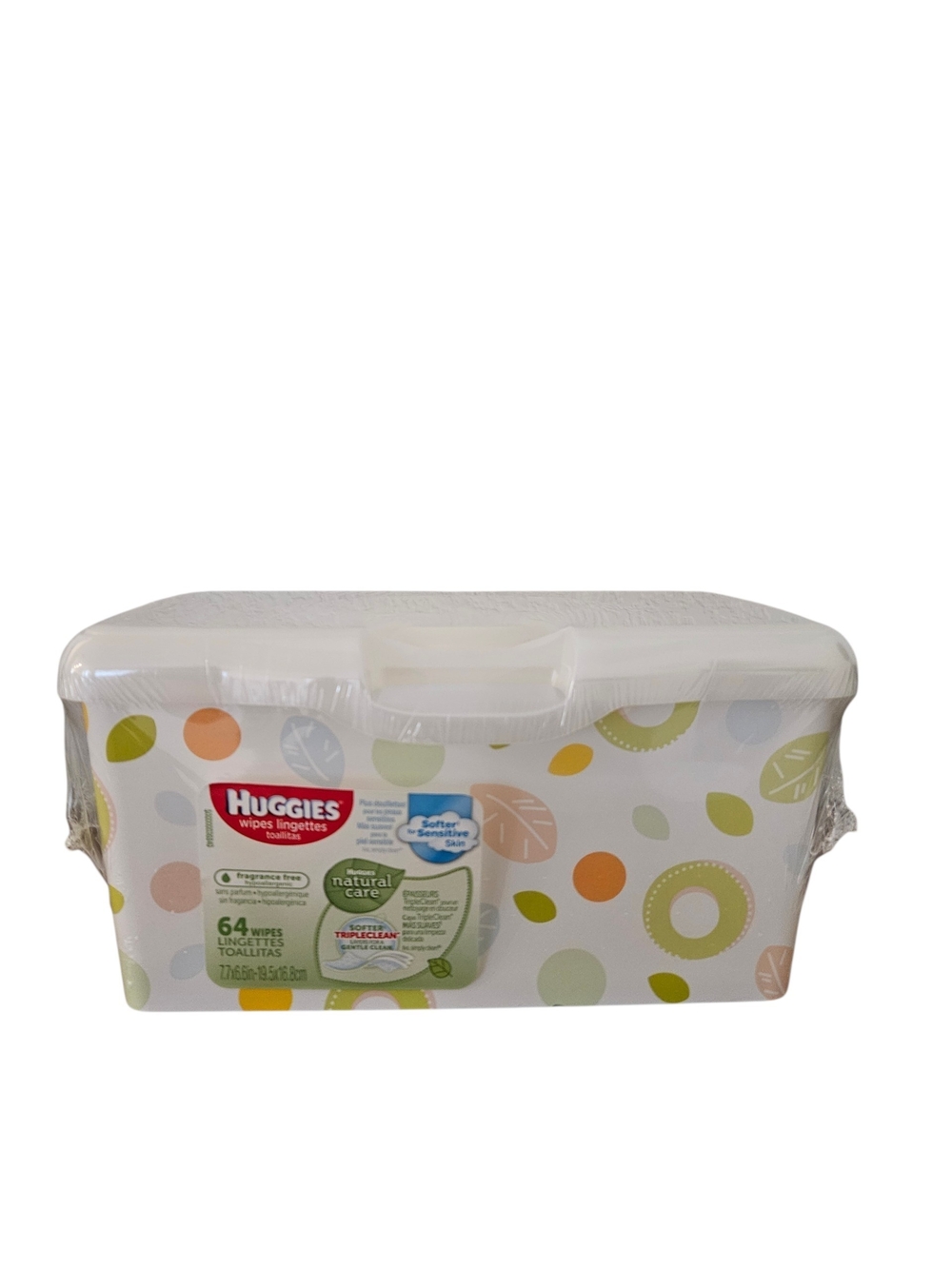 Huggies White Wipes Reusable Storage Tub with Green & Orange Dot Design Sealed